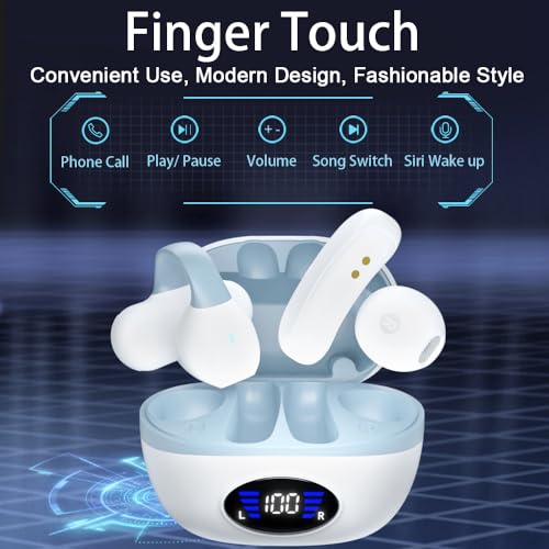 IHAO Clip Ear Sport Earbud Headphones Bluetooth 5.3 Open Earpiece, Clip On Ear Never Fall Out 8 Hours Playtime with Charging Case, HiFi Sound Noise Reduction Painless Firm Wear IPX4 Waterproof-White - color: Clip Earbud White