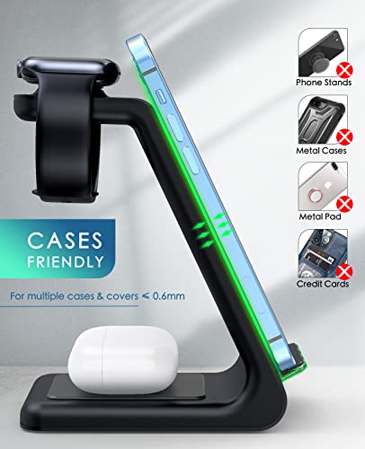 3 in 1 Wireless Charging Station, 2026 Upgraded Fast Desk Charger Station for iPhone 17 16 15 14 13 12 Pro Max Plus, Charger Stand for Apple Watch 10 9 8 7 6 5 4 3 2 SE, Airpods 4 3 2 Pro(Black) - color: B-Black