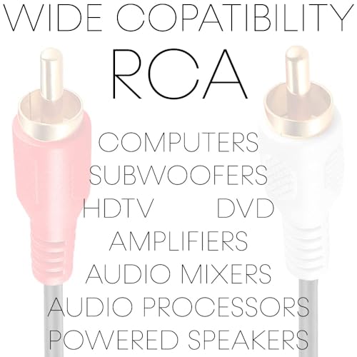 Cmple - 2 RCA Cables 1.5ft Dual RCA Male to Male Stereo Audio Speaker Cable Red and White Plugs Cord for Subwoofer, Audio Mixer, Amplifier, Car Stereo, Marine Audio - Black - size: 1.5FT