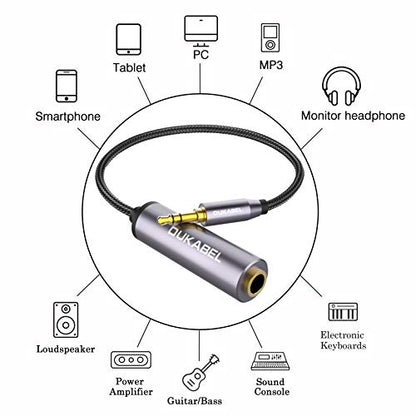 DUKABEL 1/4 to 3.5mm Adapter, 6.35mm to aux Mini Stereo Cable - 120CM | 1/4 Inch Female to 1/8inch Male Headphone Adapter, for Headphone, Amplifiers, Guitar, Amp etc - size: 120CM, style: 3.5mm Male to 6.35mm Female