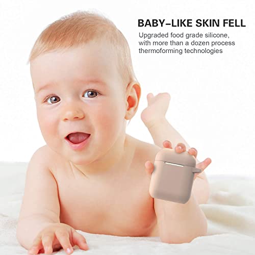 Compatible with AirPods Case Cover, Full Protective Silicone Skin Dust-Proof Designed for Apple AirPods 1st 2nd Generation with Keychain, Front LED Visible, Tan/Milk Tea - color: C-Milk Tea