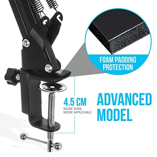 StreamEye Boom Arm Mic Stand with Desktop Mount, Detachable Clip, Professional Grade XLR Cable, Microphone Pop Filter and Cable Ties