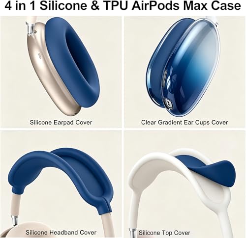 [4 in 1] Case Cover for AirPods Max 2/1 (2026/2024/2020) Ear Pad Case Cover/Headband Cover/Ear Cups Cover with Bling Stars for Apple AirPods Max Headphones (Gradient Dark Blue Stars) ﻿ - color: Gradient Dark Blue Stars
