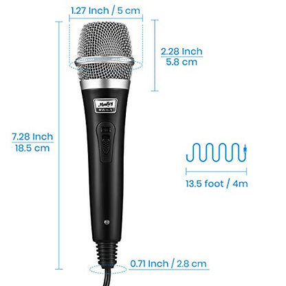Moukey Karaoke Microphone, Dynamic Microphone with 13 ft Cable, Metal Handheld Cardioid Wired Mic, XLR Microphone for Singing, Compatible w/Karaoke Machine/PA System/Amp/Mixer, Black
