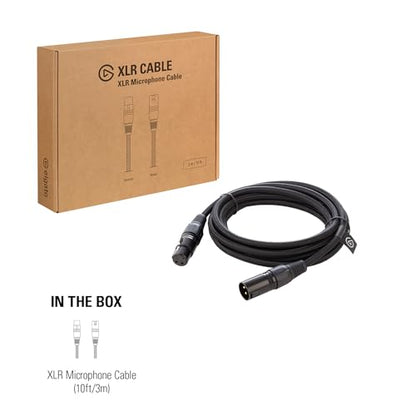 Elgato XLR Cable, Shielded Microphone Cable, 10ft | Male to female connectors, Gold-plated pins, Nylon braided jacket, Reduces electromagnetic interference