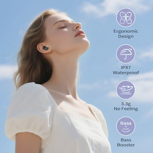 Sleep Earbuds, Mini ANC Wireless Earbuds Bluetooth 5.4 Headphones Deep Bass Stereo, 48H Playtime Ear Buds, 4 ENC Noise Cancelling Mic, IP7 In Ear Earphones for Side Sleepers,Touch Control Velvet black