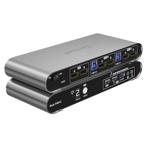 2 Computers 2 HDMI Monitors KVM Switch 4K@60Hz, Hotkey Switching, EDID, Audio and Microphone, Aluminum Alloy Shell,Digital Display, Dual Monitor USB 3.0 Hub, HDR10 with Cables - style: 2 PCs 2 HDMI Monitors 4K60