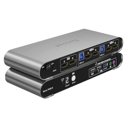 2 Computers 2 HDMI Monitors KVM Switch 4K@60Hz, Hotkey Switching, EDID, Audio and Microphone, Aluminum Alloy Shell,Digital Display, Dual Monitor USB 3.0 Hub, HDR10 with Cables - style: 2 PCs 2 HDMI Monitors 4K60