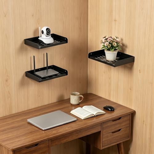 Metal Floating Shelf, 12" x 8" Wall Mounted Shelf Bracket | Storage Rack for Router, Game Console, TV Components, DVD Player, Cable Box