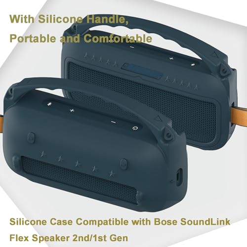 JCHPINE Silicone Cover Case for Bose SoundLink Flex Speaker 2nd Gen | Accessories Compatible with Bose SoundLink Flex 2, Protective Case with Shoulder Strap (Twilight Blue) - color: Twilight Blue