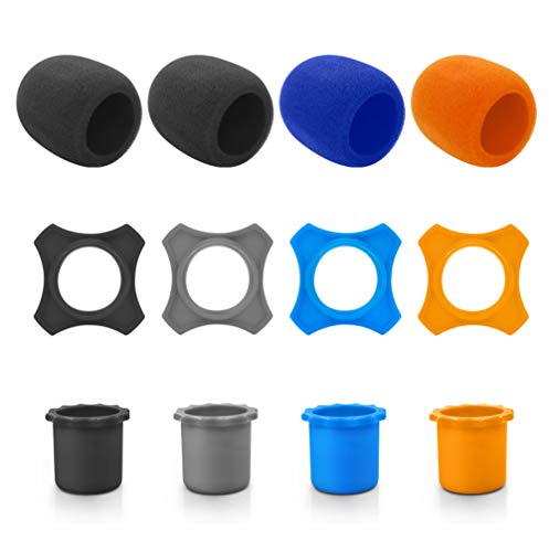 12 Pieces Shakeproof Anti-Rolling Handheld Microphone Windscreen Foam Cover & Mic Protection Silicone Ring & Bottom Rod Sleeve Holder Set for KTV Device(Color Random)