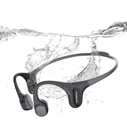 mojawa Run Plus Bone Conduction Headphones, IP68 Waterproof, 32GB MP3 | 8H Playtime Open-Ear Bluetooth 5.2, Deep Bass, Secure Fit for Running Swimming & Gym, Black - color: Black