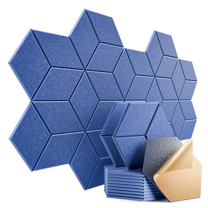 12 Pack Self-Adhesive Acoustic Panels 12" X 10" X 0.4" - Sound Proof Foam Panels with High Density, Y-Lined Design, Flame Resistant, Absorb Noise and Eliminate Echoes(Sky Blue) - color: Sky Blue, size: Y-Cut Hexagon 12 Pack