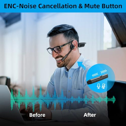 ZIOCOM Open Ear Headphone with Mic, AptX-LL, Compatible with Call, Meeting | BT5.1, Air Conduction Headphone with Mute Button&Noise Canceling, USB-A&C Dongle, Lightweight