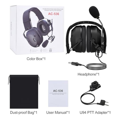 Real Noise Cancelling Reduction Earmuffs Headset, NRR 26dB,Boom Mic,U94 PTT,Two Way Radio ANR Earpiece Tactical Airsoft Headphone for Midland GXT,LXT,gmrs,x tra,G-series Walkie Talkie (Wired,Black)