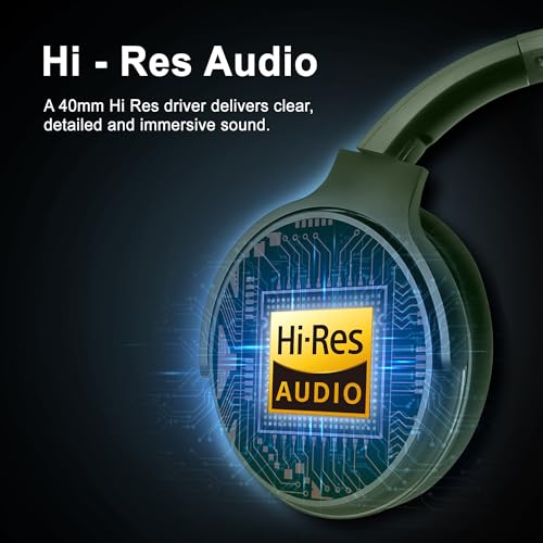 Fisher Pro Active Noise Cancelling Headphones,Over-Ear Headphones Wireless | Bluetooth 5.3, Microphone, Lightweight Comfortable Headset for Home, Travel, Rechargeable Workout Headphones, Deep Base - color: Dark Green