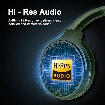 Fisher Pro Active Noise Cancelling Headphones,Over-Ear Headphones Wireless | Bluetooth 5.3, Microphone, Lightweight Comfortable Headset for Home, Travel, Rechargeable Workout Headphones, Deep Base - color: Dark Green