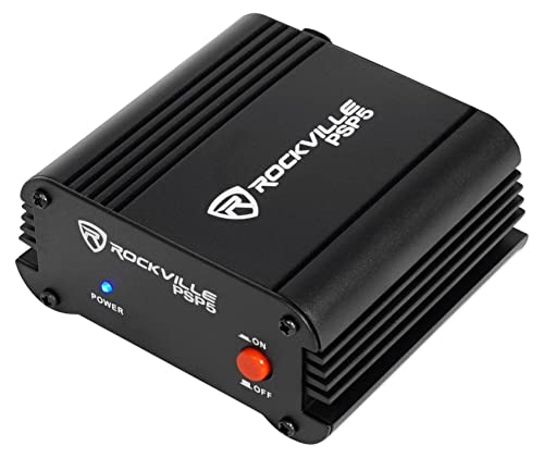 Rockville RCM03 Cardioid Condenser Mic with PSP5 Phantom Power Supply | 30Hz-20kHz, Cardioid, Metal Shock Mount, PSP5 48V Supply for 4 Condenser Mics, 2 Included 10-Ft Cables, 2-Items