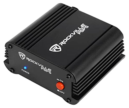 Rockville RCM03 Cardioid Condenser Mic with PSP5 Phantom Power Supply | 30Hz-20kHz, Cardioid, Metal Shock Mount, PSP5 48V Supply for 4 Condenser Mics, 2 Included 10-Ft Cables, 2-Items