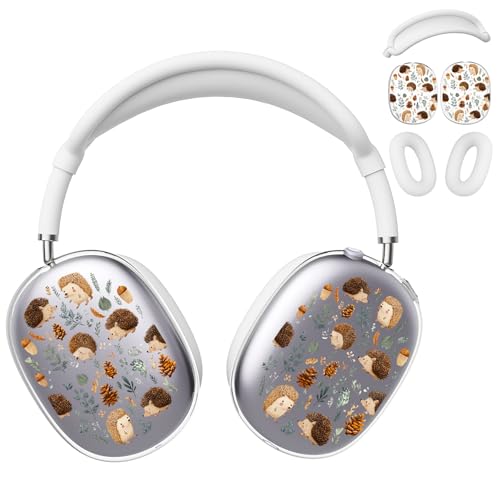 for AirPods Max Headphones Hedgehog Ear Covers for AirPods Max 2 | Cute Leaves Clear Ear Cups Cover | White Silicone Ear Pad Case Headband Cover for Apple AirPods Max 2/1 (2026/2024/2020) - color: Hedgehog/White