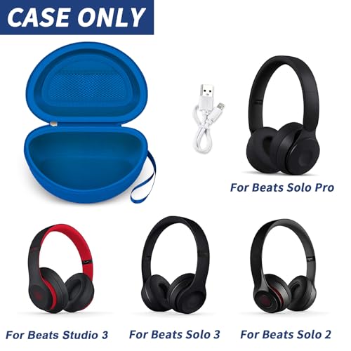 COMECASE Case for Beats Solo 4/Studio Pro Headphones with Mesh Pocket | Water-Resistant Hard Shell, Wrist Strap for Easy Carrying, Travel Storage, Fits Solo 2/3, Solo Pro and Studio3, Navy Blue - color: Navy Blue