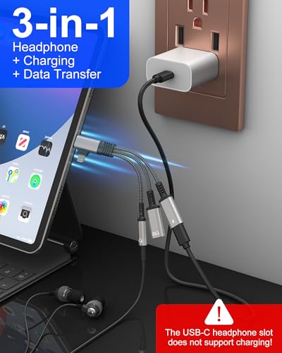 USBC Splitter 1 in 2 Out for USB C Headphone Charging and Data - Lightning & Type C to 3.5mm Audio + USB-C Headphone/Power/Data Transfer/Call Adapter, for Digital USB-C Headphones Only