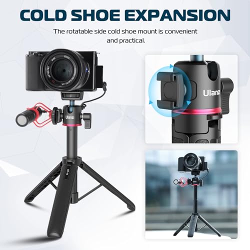 ULANZI MT-73 Extension Pole Tripod, Mini Selfie Stick Tripod Stand Handle Grip for Webcam Canon G7X Mark III Sony ZV-1 RX100 VII A6400 A6600 Cameras Vlogging | with Cold Shoe, Selfie Stick Tripod Handle Grip for iPhone/Android Sony/Canon/Nikon/Fujifilm Vi