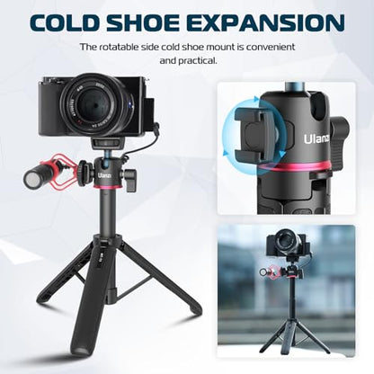 ULANZI MT-73 Extension Pole Tripod, Mini Selfie Stick Tripod Stand Handle Grip for Webcam Canon G7X Mark III Sony ZV-1 RX100 VII A6400 A6600 Cameras Vlogging | with Cold Shoe, Selfie Stick Tripod Handle Grip for iPhone/Android Sony/Canon/Nikon/Fujifilm Vi