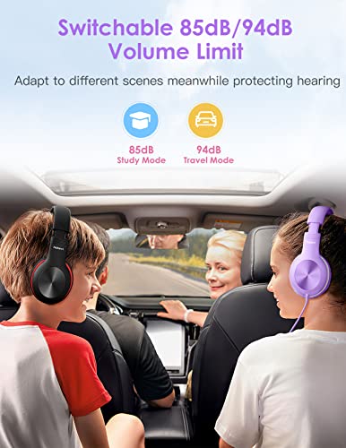 Nabevi Headphones for Kids for School, Kids Headphones with Microphone, Sharing Function, 85dB/94dB Safe Volume Limit, HD Sound, Over Ear Kid Headphone for School, On-line Study, Travel, Red - color: Red