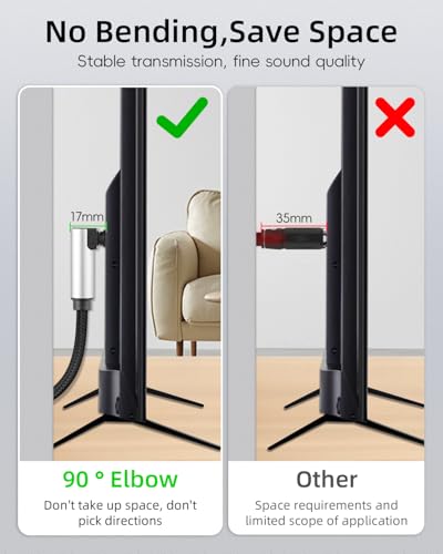 GELRHONR 90 Degree Optical Audio Cable, 360 Degree Free Rotatable Right Angle Toslink Optical Cable, Digital Fiber Optic Cord for Sound Bar, TV, Home Theatre (3.3FT)