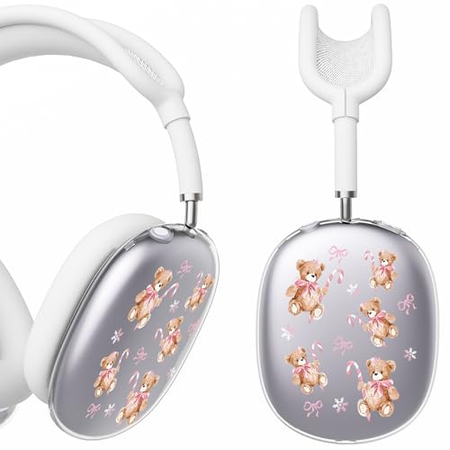 for AirPods Max Headphones Christmas Ear Covers for AirPods Max 2 | Cute Bear Bow Clear Ear Cups Cover | White Silicone Ear Pad Case Headband Cover for Apple AirPods Max 2/1 (2026/2024/2020) - color: Bear B/White