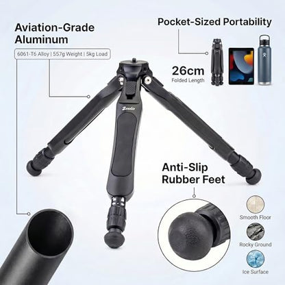 Zeadio Adjustable Camera Tripod, Portable Aluminum Tabletop Travel Tripod, 3-Stage Height Adjustable, 5kg Load Capacity, with 1/4" Mount for DSLR, Gimbal, Smartphone, Action Camera etc - style: Adjustable Version