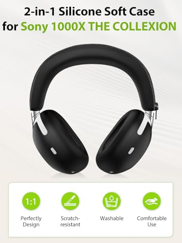 2-in-1 Silicone Protective Cover Set for Sony 1000X THE COLLEXION Headphones, Sweatproof Headband Cover + Integrated Ear Cups Protector (Ear Pads & Shell), Full Coverage(Black) - color: Black