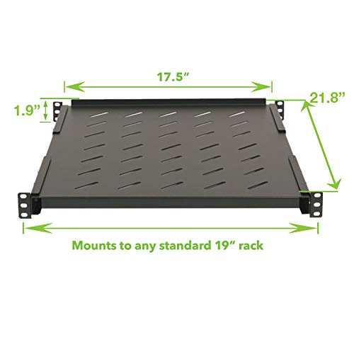 Vented 4-Post Shelf, Adjustable, Black, 550 mm Depth, 1U, 242 lbs, Cold Rolled Steel, CE Compliant - size: 22" Deep