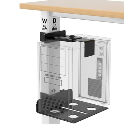 Under Desk PC Mount & CPU Holder, No-Drill Clamp-On Stand for Standing Desk (Fits 65x45mm Square Legs), Adjustable Steel Computer Tower Holder, Heavy-Duty 40lbs/18kg, Black - size: 65X45mm
