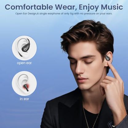 Open Ear Earbuds Wireless Bluetooth Headphones, 60Hrs Playtime, Stereo Sound Over Ear Buds with IPX7 Waterproof Noise Canceling Earphones, Ideal for Fitness, Travel - Black - color: Black