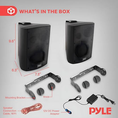 Pyle Waterproof Wall Mount Speaker System - 5.25 Inch Active + Passive Pair Wireless Bluetooth Compatible Indoor/Outdoor Stereo Sound Set with AUX IN - Pyle PDWR52BTBK (Black) - color: Black