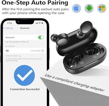 kurdene Wireless Earbuds Bluetooth 5.3 Light Weight in Ear Headphones | Premium Sound Bass Ear buds with Charging Case,Smart Touch Control,Built in Mics Headset,Clear Calls for Sports Workout - color: Black