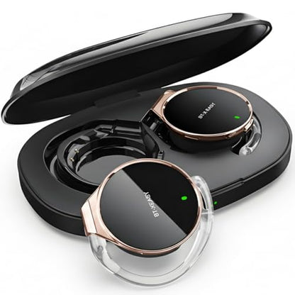 Over Era Open Ear Headphones,46-Hour Call Time,Ear Cuff Headphones | with mic, Air Conduction Sports Headset with Earhook,pair 2 devices - color: Rose Gold Black