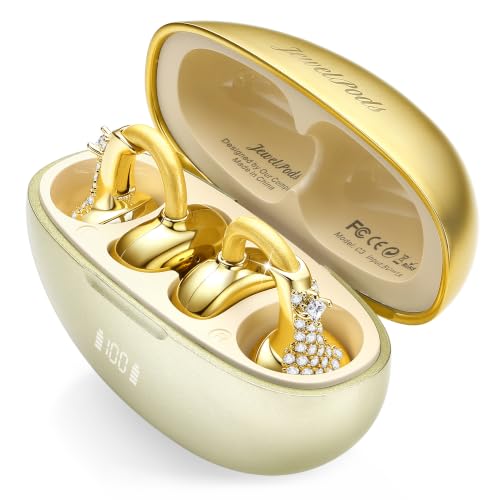 JewelPods C3 Wireless Bluetooth Earbuds, Jeweled Open-Ear Headphones, Gold | Ultra-Light Memory Wire Clip-On Earrings for All-Day Comfort, 60H Playtime, Sweat & Water Resistant, Premium Sound - color: Gold