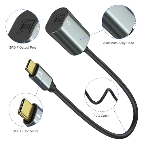 XMSJSIY USB Type-C to SPDIF Optical Audio Cable -30CM/11.8INCH | Type C Male to TOSLINK Female PCM Stereo Audio Adapter Converter for MacBook Laptop Computer