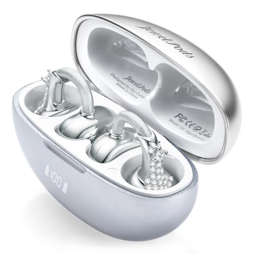 JewelPods C3 Wireless Bluetooth Earbuds, Jeweled Open-Ear Headphones, SLV | Ultra-Light Memory Wire Clip-On Earrings for All-Day Comfort, 60H Playtime, Sweat & Water Resistant, Premium Sound - color: SLV