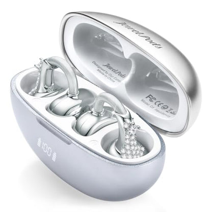 JewelPods C3 Wireless Bluetooth Earbuds, Jeweled Open-Ear Headphones, SLV | Ultra-Light Memory Wire Clip-On Earrings for All-Day Comfort, 60H Playtime, Sweat & Water Resistant, Premium Sound - color: SLV