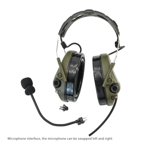 TAC300 Noise Cancelling Tactical Headset, Detachable Headband, 2Pin PTT for Airsoft Hearing Protection - color: Army Green