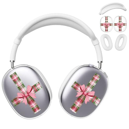 for AirPods Max Headphones Christmas Ear Covers for AirPods Max 2 | Checkered Bow Clear Ear Cups Cover | White Silicone Ear Pad Case Headband Cover for Apple AirPods Max 2/1 (2026/2024/2020) - color: Bow/White
