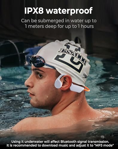 Atopskins Swimming Waterproof Bone Conduction Headphones Bluetooth 5.3 lPX8 Underwater Waterproof Headphones for Swimming with 32GB MP3 Player Built in Earbuds for Sport Running Cycling Gym (White)