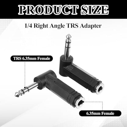 2 Pack 1/4 Male to 1/4 Female Right Angle TRS Audio Adapter, 6.35mm 90 Degree Plug Adapter Male to Female Audio Stereo Headphone Converter Connector Compatible with Tablets Headset Guitar