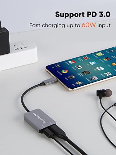 CableCreation USB Type C Splitter,2-in-1 USB C Audio Adapter and PD Charger | Type C Aux Dongle Compatible with iPad, MacBook, iPhone 16 15 Pro Max Plus, Galaxy S24/S23/S22+, Pixel 9/8/7+, Grey - style: USB C+USB C Audio (with tail)