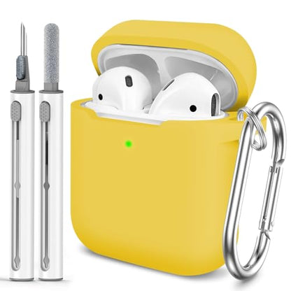 for AirPods Case Cover, Come with Clean Pen，Soft Silicone Protective Cover for Women Men Compatible with Apple AirPods 2nd 1st Generation Charging Case, Front LED Visible,Yellow - color: C2-Yellow+pen