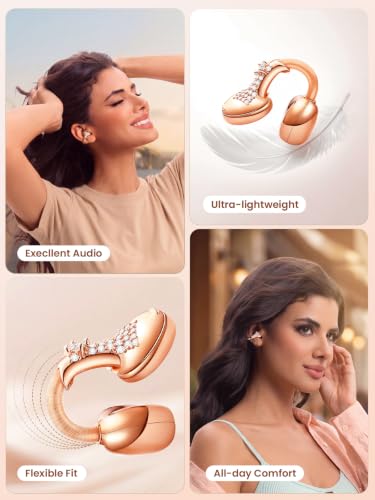 JewelPods C3 Wireless Bluetooth Earbuds, Jeweled Open-Ear Headphones, Pink - color: Pink